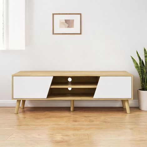 Meuble TV bois naturel en panneau de particules 150 x 30 x 42 cm (1/5)