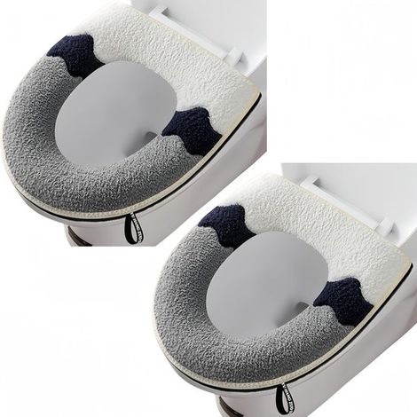 Set di 2 copriwater morbidi in un elegante grigio colorato – Comodi copriwater con cerniera e maniglia, per un'igiene ottimale in bagno. (1/4)