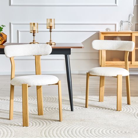 Esszimmerstuhl-Set 2-teilig in weißem Bouclé, ergonomische Rückenlehne, H 79 cm HAVRYA (1/5)