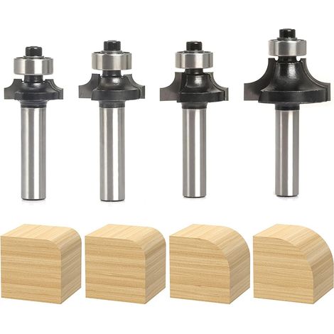 Jeu de 4 Fraises à Arrondir Quart-de-Rond pour Défonceuse – Queue 8 mm, Rayons 3/4/5/8 mm, Lames en Carbure de Tungstène, pour Travaux de Menuiserie sur Bois, MDF et Contreplaqué (1/5)