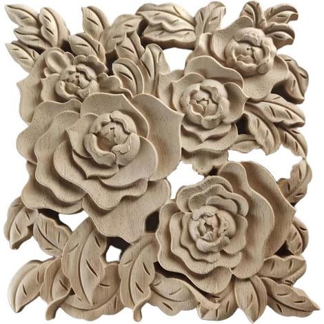 Klassische Wandleuchte im europäischen Stil aus Holz mit geschnitzten Gummidetails – Dekoratives Blumenmotiv für Türen, Schränke, Wände und Möbel – 20 x 20 cm – Elegante Wohndekoration – Montage (1/5)