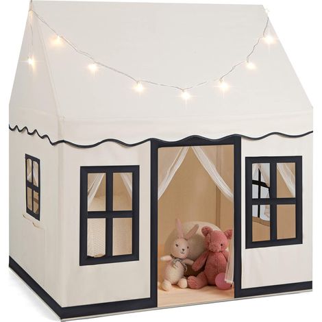 COSTWAY Tenda da Gioco per Bambini con Luci a Stella, Tappetino in Velluto Lavabile e Antiscivolo, Finestre e Tende a Rete, Ideale per Interni ed Esterni per Bambini e Bambine di Oltre 3 Anni