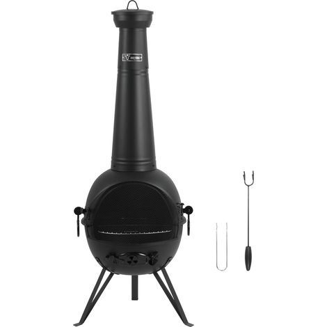 BBQ-Toro Terrassenofen mit Grillrost, Grillrostheber und Schürhaken, 52,5 x 53,5 x 142 cm (1/5)
