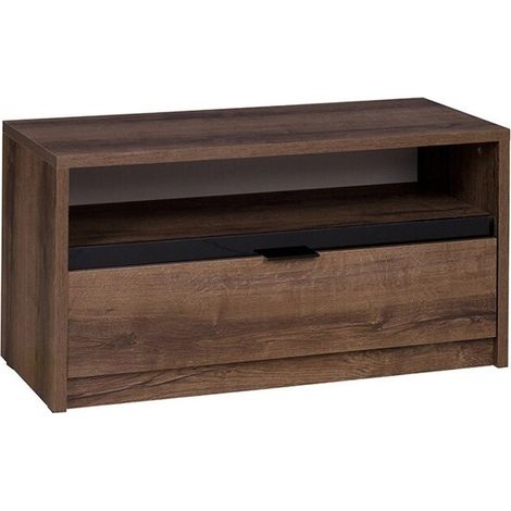 Mueble TV Providence 122, Roble del Monastery + Negro brillante, Número de puertas: 0, Número de cajones: 1, 90x46x40cm