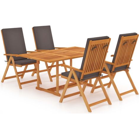 Set di mobili da giardino da esterno 5 pezzi con cuscini in legno massello di teak grigio 020016383