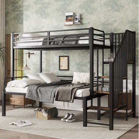 MEUBLIV Letto a castello 120x200 cm nero – scala con contenitore, senza materasso (1/5)