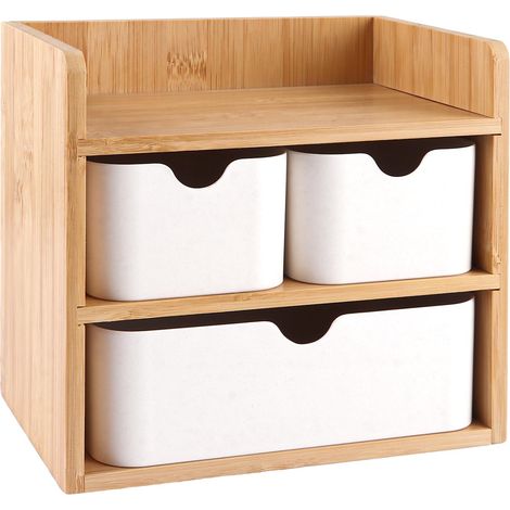 Organisateur de Bureau à Tiroirs en Bambou, Fournitures et Maquillage (1/4)