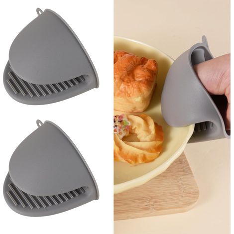Paire de gants de four en silicone résistants à la chaleur, gants pour friteuse à air chaud, mini-gants de four, gants de four épais pour barbecue, cuisine et pâtisserie (gris) (1/5)