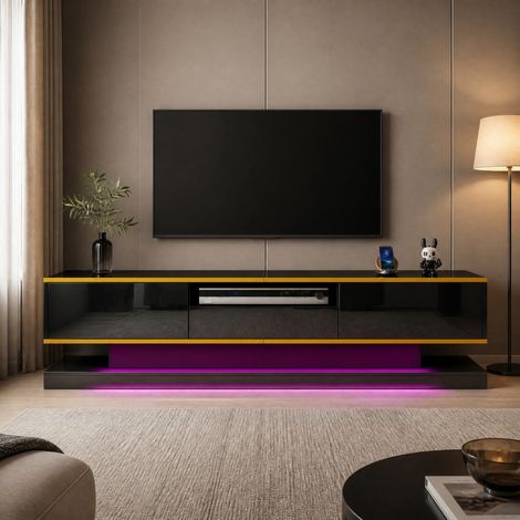 TV-Lowboard 180 x 38 x 45 cm aus Spanplatte, Schwarz/Gold, 3 Schubladen – MEUBLIV (1/5)