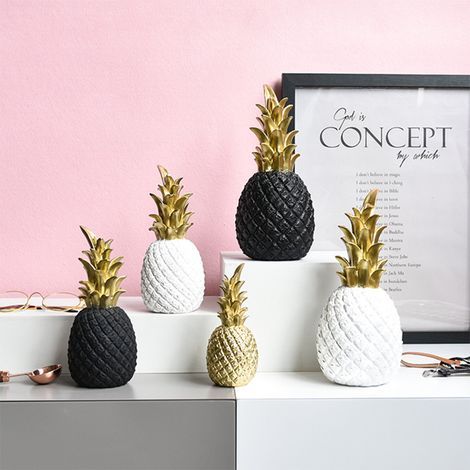 Ananas-Dekoration im skandinavischen Stil aus mattschwarzem Kunstharz, Größe M, modernes Designobjekt für das Wohnzimmer, minimalistisches Deko-Element (1/5)