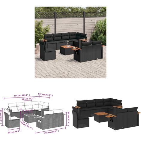 Salon de jardin 9 pcs avec coussins noir résine tressée - Ensemble Salon De Jardin - Meuble Extérieur - Canapé Jardin - Rotin Synthétique - Résine Tressée - Home & Living (1/3)