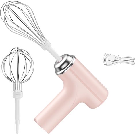 Batteur électrique à main à trois vitesses, équipé de deux fouets amovibles en acier inoxydable, fouet de cuisine pour la pâtisserie, les gâteaux, les crèmes, la pâte - Rose (185W) (1/4)