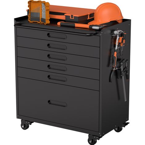 Chariot à outils avec rangement 75x42x87,3 cm en métal noir, pour garage FloraGrace (1/5)