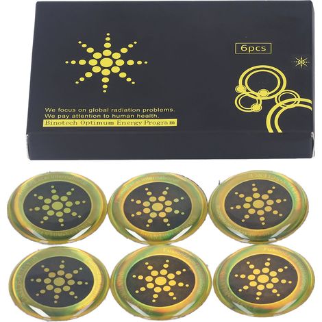 Packung mit 6 goldenen Anti-Strahlungs-Aufklebern, Abschirmpflaster gegen Strahlung für elektronische Geräte. (1/5)