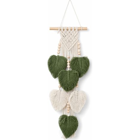 Macrame Wall Hanging, Wall Decoration, Green and White 20 x 63 cm (1/5)