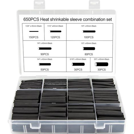 Schrumpfschlauch Set 650 Stück 3:1 Schrumpfschläuche 45mm Schwarz Schrumpfschlauch für Elektrische Isolierung und Drahtverbindungen (1/5)