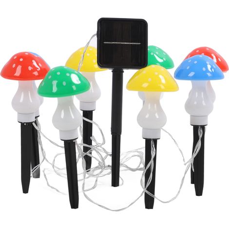 Mini-Solar-Lichterkette in Pilzform mit 8 farbigen LEDs, wasserdicht (1/4)