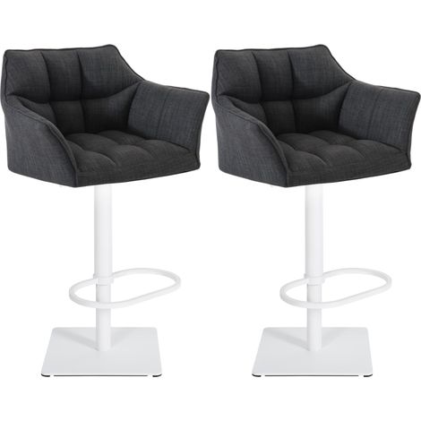 Set di 2 sgabelli da bar regolabili in tessuto grigio scuro con seduta avvolgente imbottita e base quadrata in metallo bianco 100006622