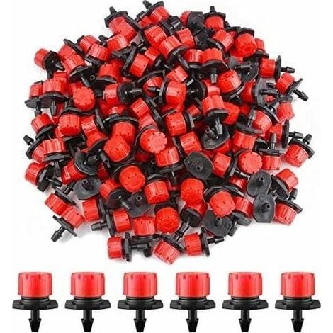 200 goutteurs d'irrigation réglables, système d'irrigation goutte à goutte de 6,35 mm, tête de goutteur à micro-débit, buses de brumisation pour potagers ou parterres de fleurs (rouge)