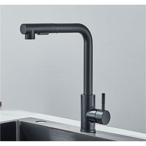 Robinet de Cuisine - Mitigeur d'Évier avec Douchette Extractible Pivotant à 360° Robinetterie Mitigeur Cuisine -NOIR (1/5)