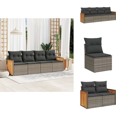 The Living Store 4-tlg. Garten-Sofagarnitur mit Kissen Grau Poly Rattan - Gartensessel (1/5)
