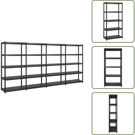 Étagère de rangement à 5 niveaux Noir 340x40x185 cm Plastique - Étagère De Rangement - Étagère Industrielle - Meuble De Rangement - Stockage Vertical - Organisation Maison (1/5)