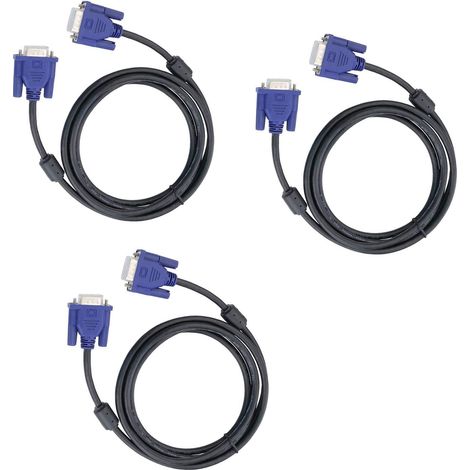 Lot de 3 câbles vidéo VGA HD15 mâle-mâle de 1,5 mètre pour téléviseur et moniteur d'ordinateur, avec connecteur bleu (1/5)
