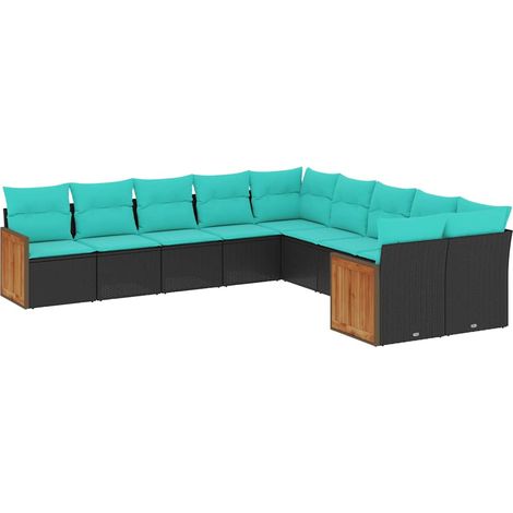 Maison Exclusive - 10-teiliges Gartensofa-Set mit Kissen, schwarz