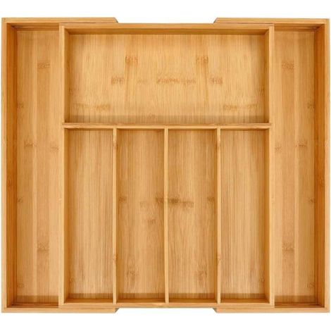 Boîte de rangement pour couverts en bambou, adaptée aux tiroirs, capacité de rangement extensible de 31,5 cm à 48 cm, support de rangement pour couverts de cuisine, séparateur cuillère/fourchette.