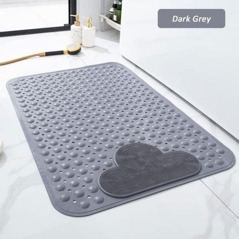 Tapis de douche antidérapant - Ventouses et massage pieds Trou de drainage - Douche et sauna - 70x40 cm Gris (1/5)