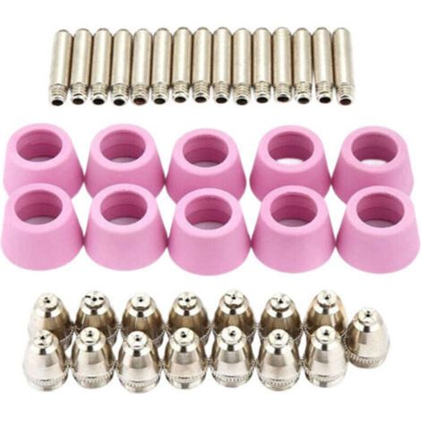 40pc/Set AG60 SG55 Plasma Cutter Cutting Torch Electrode Nozzles Cups Kit Plasma Cutter Accessories Steel Mill Plasma Cutter Accessories, for SG55, AG-60 Torch, CUT60, LGK60, P-60 (1/4)