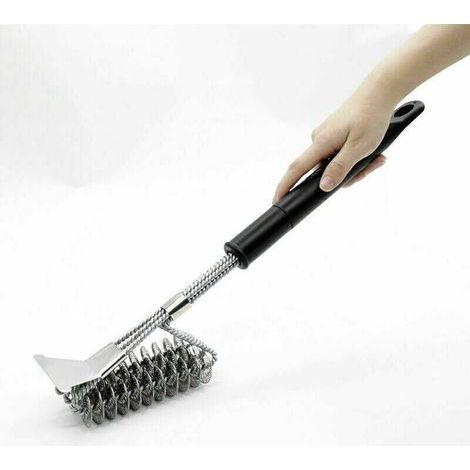 Brosse à ressort pour barbecue Brosse de nettoyage pour four à barbecue résistante aux hautes températures et à l'usure Poignée amovible,Grille de barbecue (1/4)