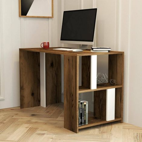 Dmora - Bureau Schedar, Pupitre Polyvalent, Table de Bureau pour PC, Plan de Travail, 120x60h75 cm, Noyer et Blanc (1/5)