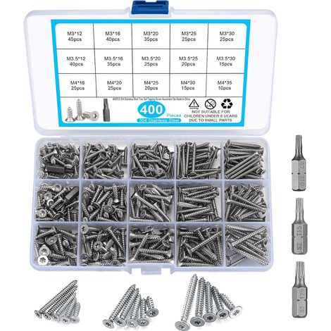 Vis Autotaraudeuses - Acier Inoxydable 304 - Tête Torx - Pour Bois Et Cloison Sèche - M3 M3 5 M4 - 12 À 35 Mm - 400 Pièces (1/5)
