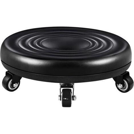 Tabouret Bas avec Roues, Tabouret à roulettes Pied Bas, Simili Cuir Siège Faible Métal Piétement, Banc Rond en Cuir avec 5 Roues universelles pour Le Bureau à Domicile ou Le Fitness (Noir)dengyank (1/5)