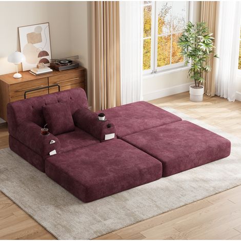 Schlafsofa 191x162x81 cm Cord-Samt Bordeaux, platzsparend für kleines Wohnzimmer (1/5)