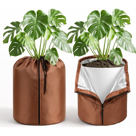 TolleTour Set da 2 protezioni invernali per piante 50x45 cm Marrone, antigelo per piante in vaso con cerniera (1/5)