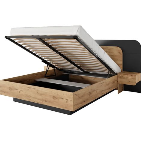 Lit coffre avec chevets 160 x 200 cm - Avec LEDs - Coloris : Naturel et anthracite - DESADO (1/5)