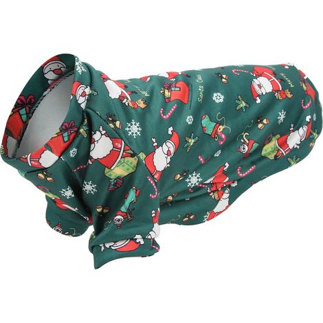 Pull pour animaux de compagnie respirant vert avec un adorable motif de Père Noël et des dessins animés, chaud et chaud pour petits animaux de compagnie. (1/5)