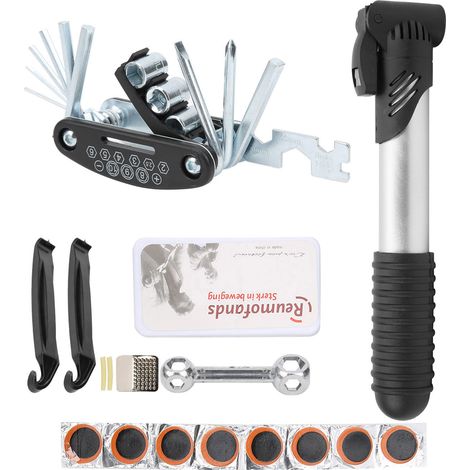 Kit de Réparation Pneu Vélo Portable avec Rustiques, Démonte-Pneu et Valve (1/5)