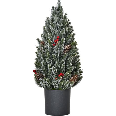 Sapin de Noël miniature avec pommes de pin, baies rouges, pot, multicolore, 50 cm