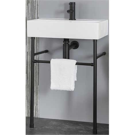 Milano Dalton White Ceramic Bathroom Basin Sink with Black Washstand - 550mm x 310mm