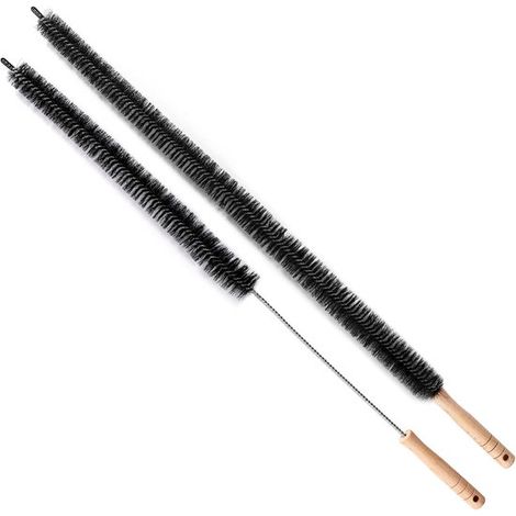 Set di 2 spazzole per termosifoni, flessibili e con manico in legno, ideali per raccogliere la polvere - 70/75 cm - per termosifoni, condizionatori, condotti di lavatrice e asciugatrice - Nero (1/5)