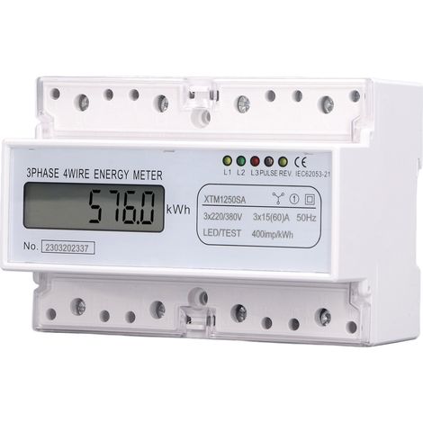 Compteur d'énergie triphasé 4 fils 7P numérique LCD kWh/wattmètre, montage sur rail DIN 35 mm (1/5)