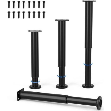 Set di 4 gambe regolabili per mobili, gambe rotonde in metallo nero da 25 cm per tavolo o divano. (1/4)