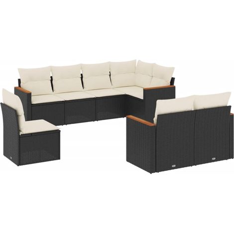 vidaXL Set Divani da Giardino con Cuscini 8 pz Nero in Polyrattan (1/5)