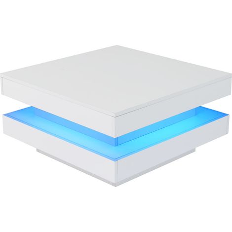 Mesa de centro cuadrada blanca 70x70x36 cm con LED Bluetooth (1/5)