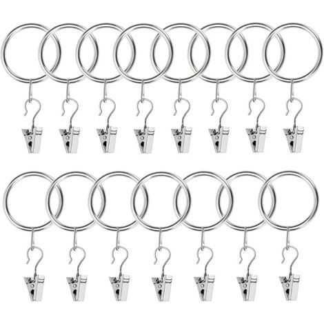 Pair 15 Pièces Rideau Bague Clips avec Crochet, Anneaux à Pince 32mm Diamètre Intérieur, Acier Inoxydable Métal Anneaux Clip Rideau, Anneaux de Rideau, pour Rideaux et Tringles (Argent) (1/5)