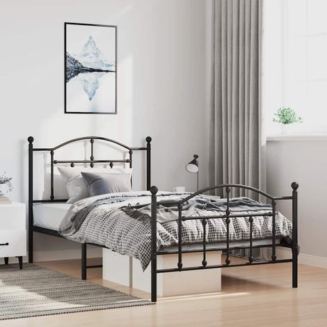 Estructura cama sin colchón con estribo metal negro 100x200 cm vidaXL (1/5)