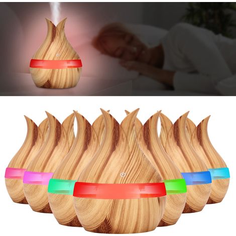 Diffuseur d'huiles essentielles 300ml avec éclairage LED multicolore et fonction humidificateur - Style bois naturel (1/5)